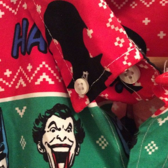 Batman Joker Christmas Themed Men's L/S Button Up Shirt L Red Green Mad Engine - Picture 3 of 5